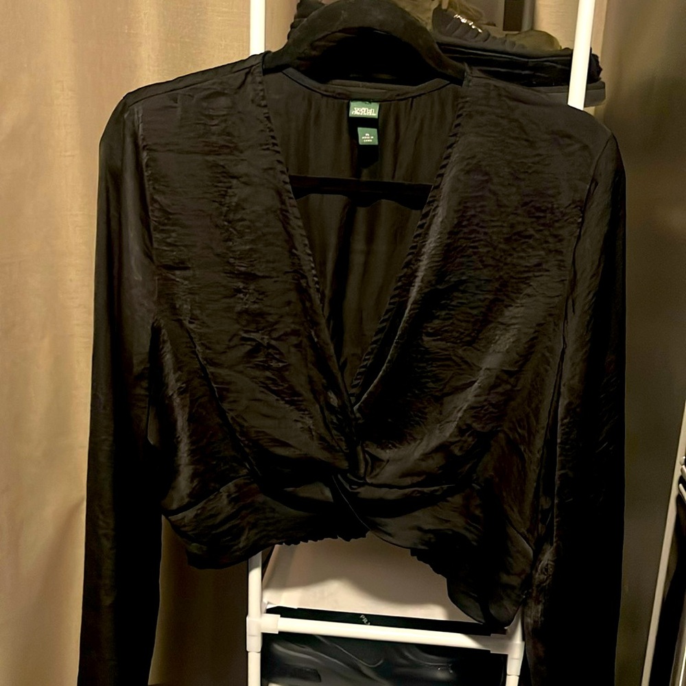 Wild Fable Black Satin Longsleeve crop top